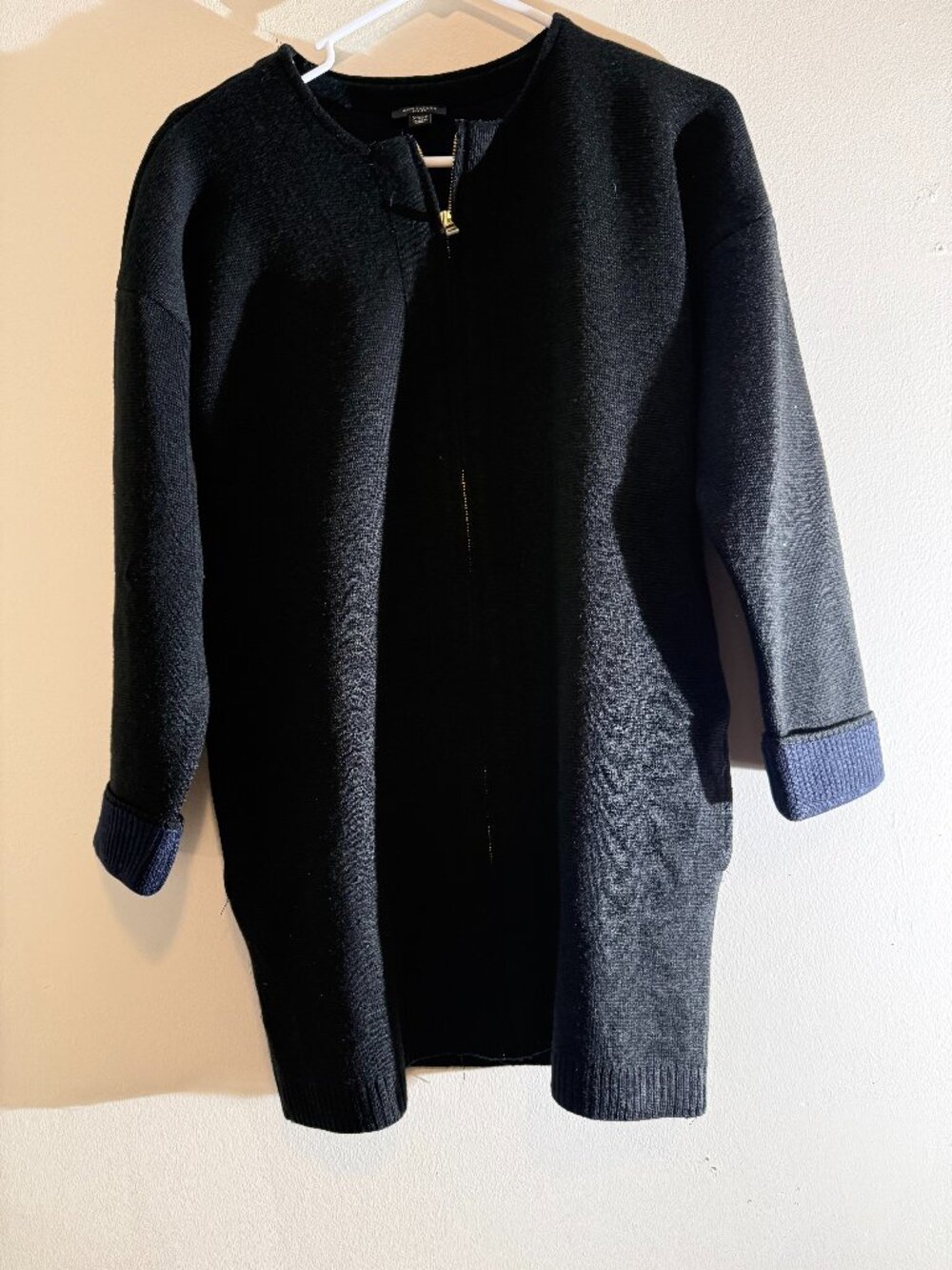 Ann Taylor Black Zip Front Knit Sweater Jacket Tipped Cuffs | XXSP